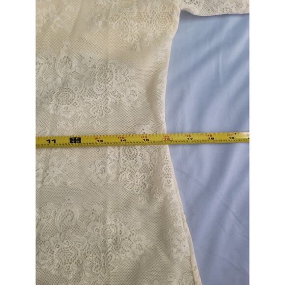 Y2k Sheer Lace Square Neck Long Sleeve Top Size XL Cream Coquette Dainty Boho - Picture 8 of 10